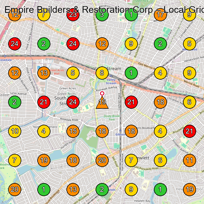 Empire Builders & Restoration Corp General Contractor GeoGrid ranking map for Valley Stream NY